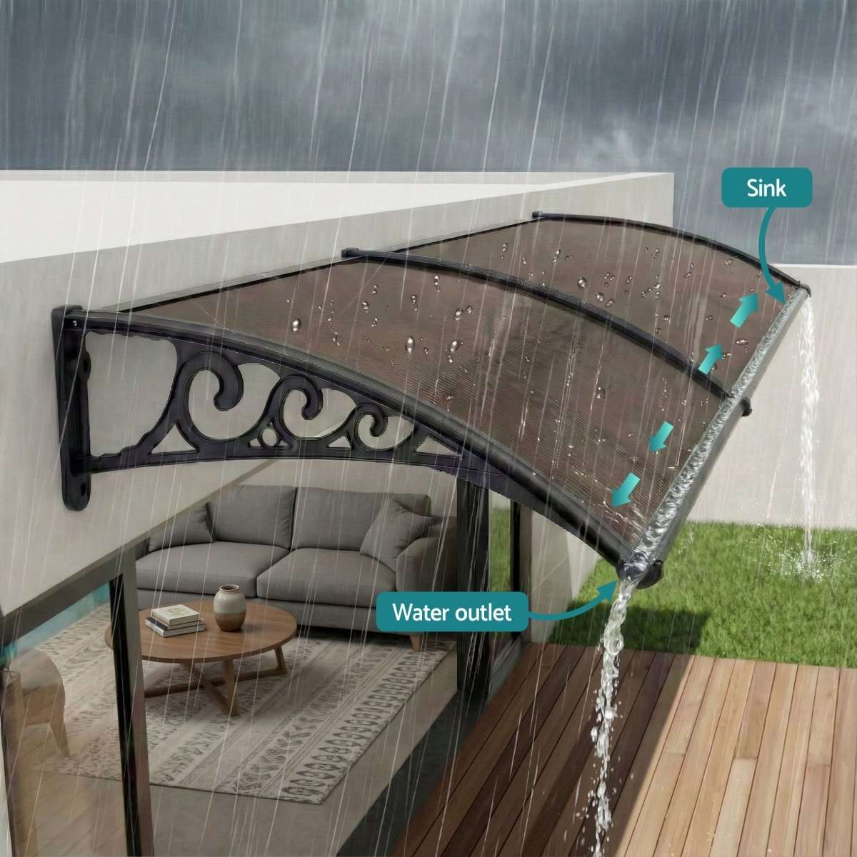 Instahut Window Awning Drainage 0.6mx0.6m Outdoor Brown | Home & Garden > Shading > Awnings