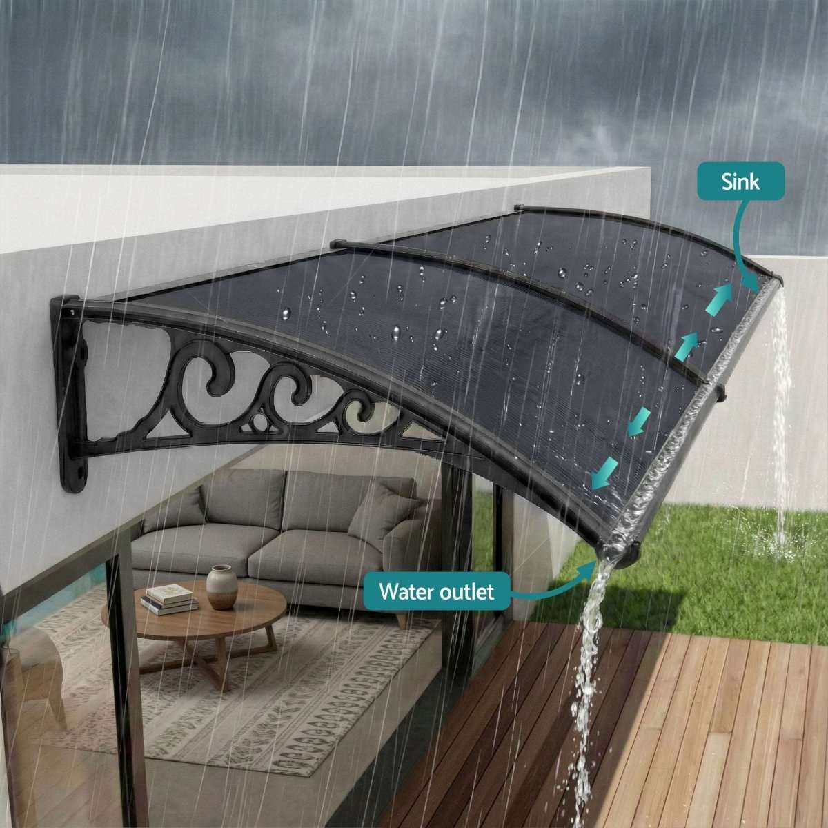 Instahut Window Awning Drainage 0.6mx0.6m Outdoor Grey | Home & Garden > Shading > Awnings
