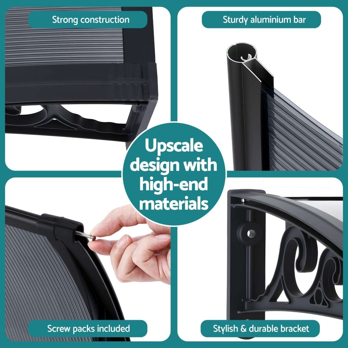 Instahut Window Awning Drainage 0.6mx0.6m Outdoor Grey | Home & Garden > Shading > Awnings