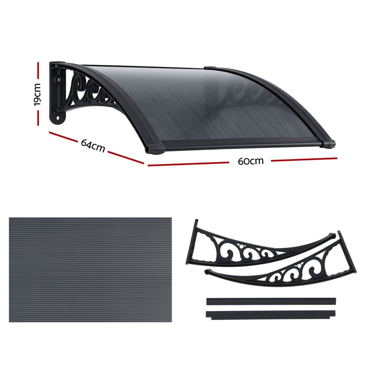 Instahut Window Awning Drainage 0.6mx0.6m Outdoor Grey | Home & Garden > Shading > Awnings