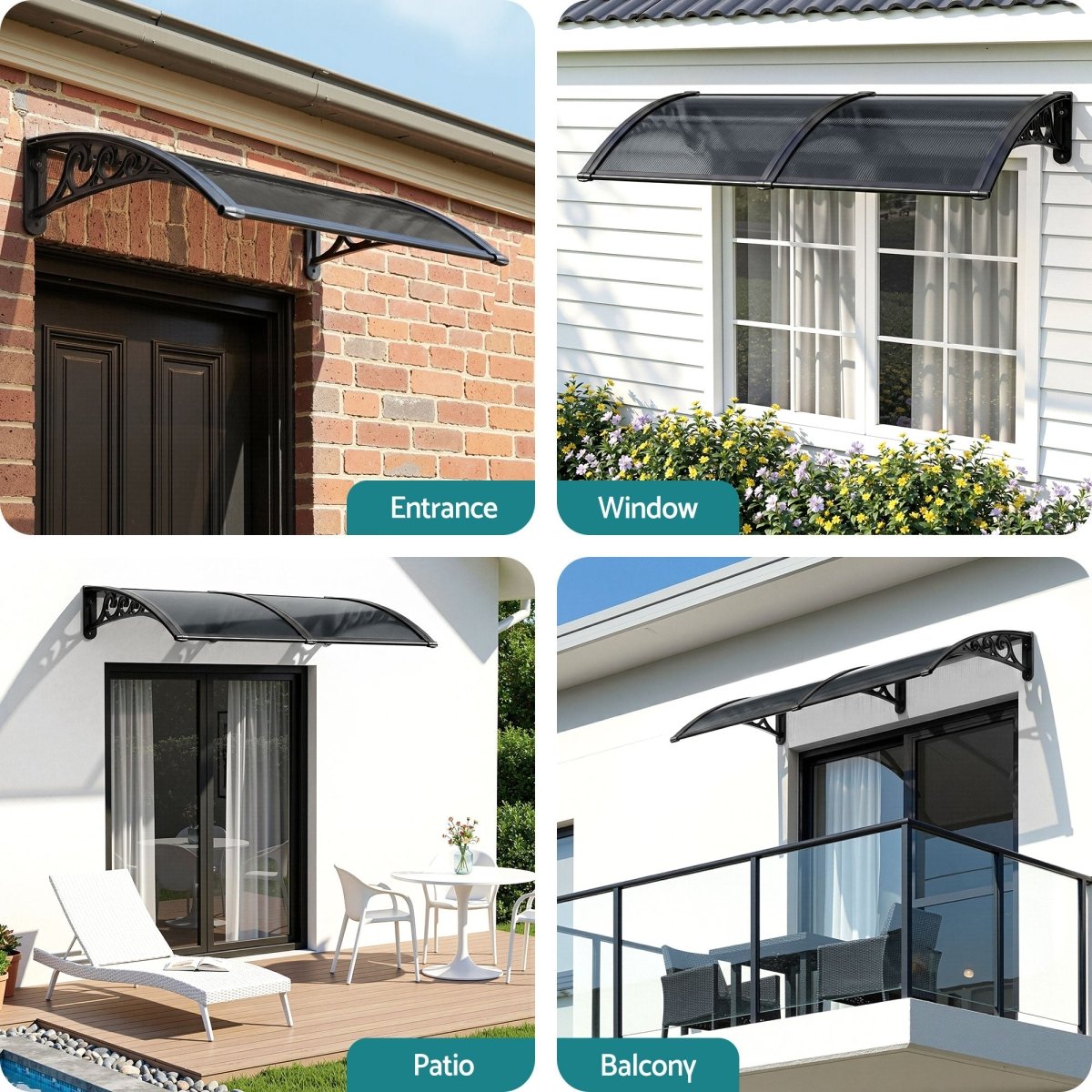 Instahut Window Awning Drainage 0.6mx0.6m Outdoor Grey | Home & Garden > Shading > Awnings