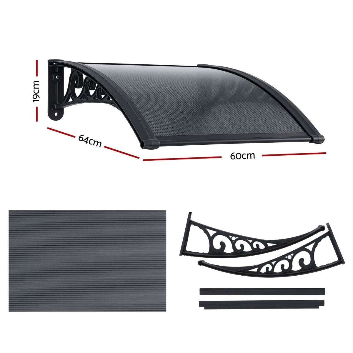 Instahut Window Awning Drainage 0.6mx0.6m Outdoor Grey | Home & Garden > Shading > Awnings