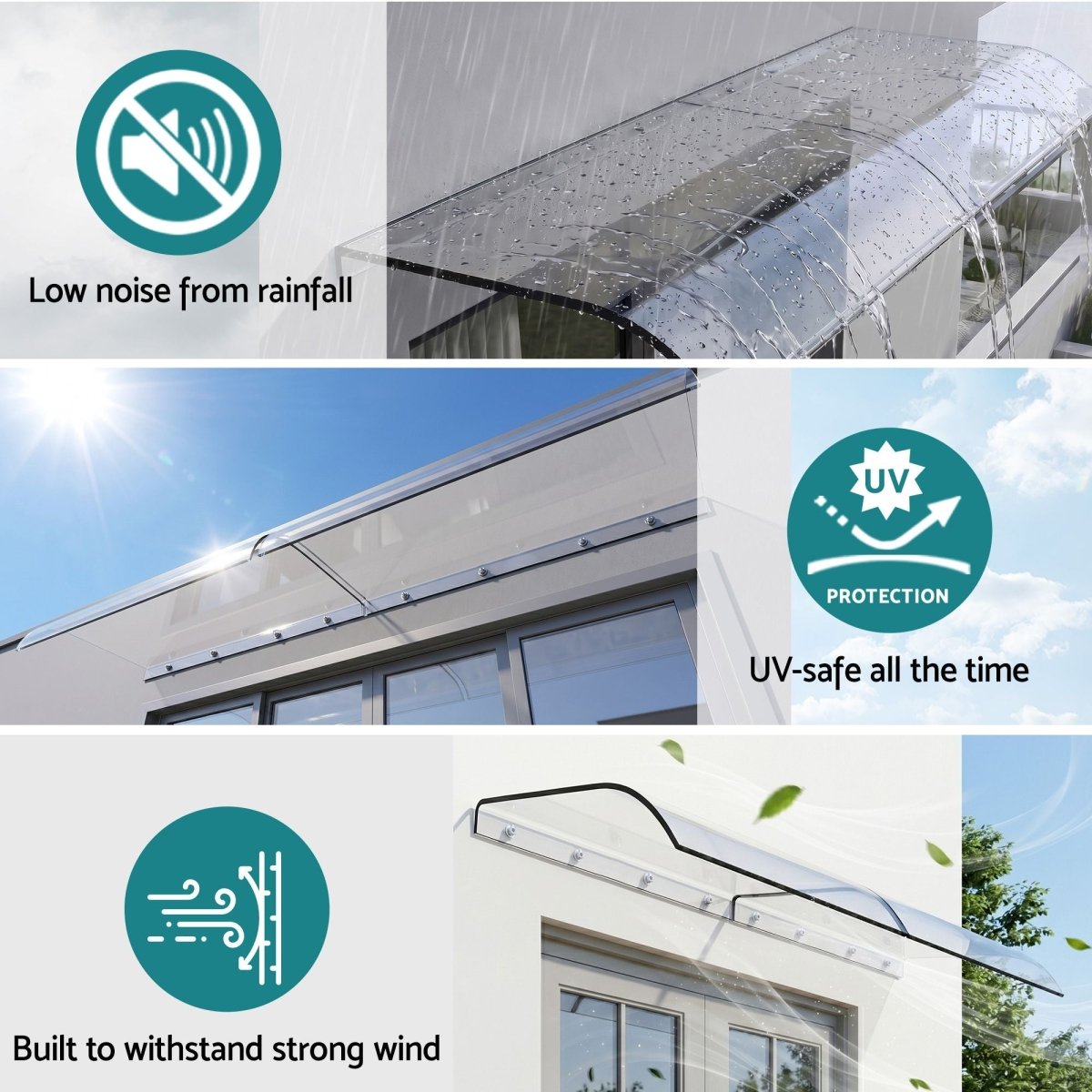 Instahut Window Door Awning 0.4mx2m Transparent | Home & Garden > Shading > Awnings