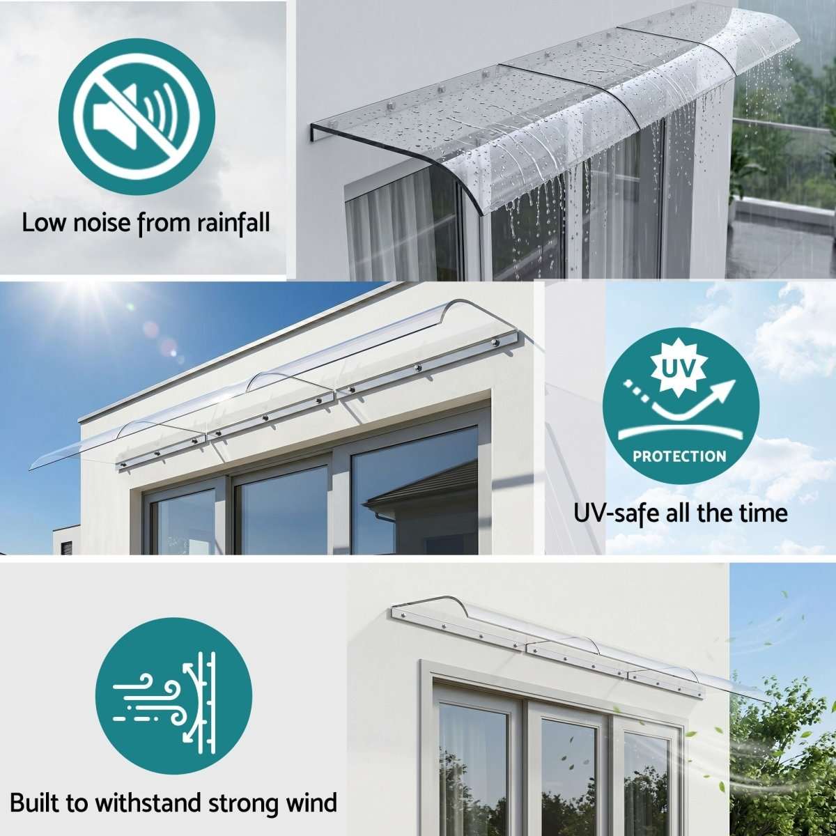 Instahut Window Door Awning 0.4mx3m Transparent | Home & Garden > Shading > Awnings