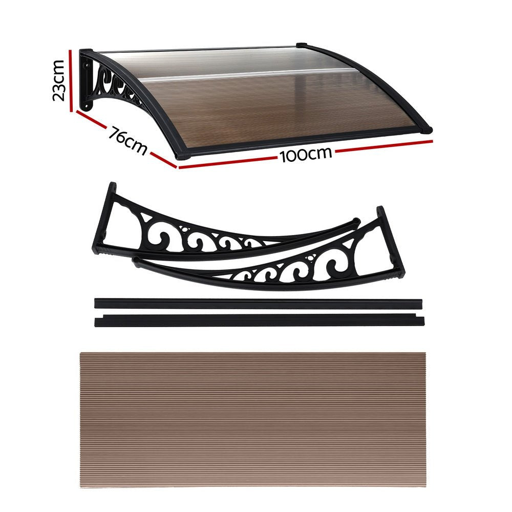 Instahut Window Door Awning 0.8mx1m Brown | Outdoorium