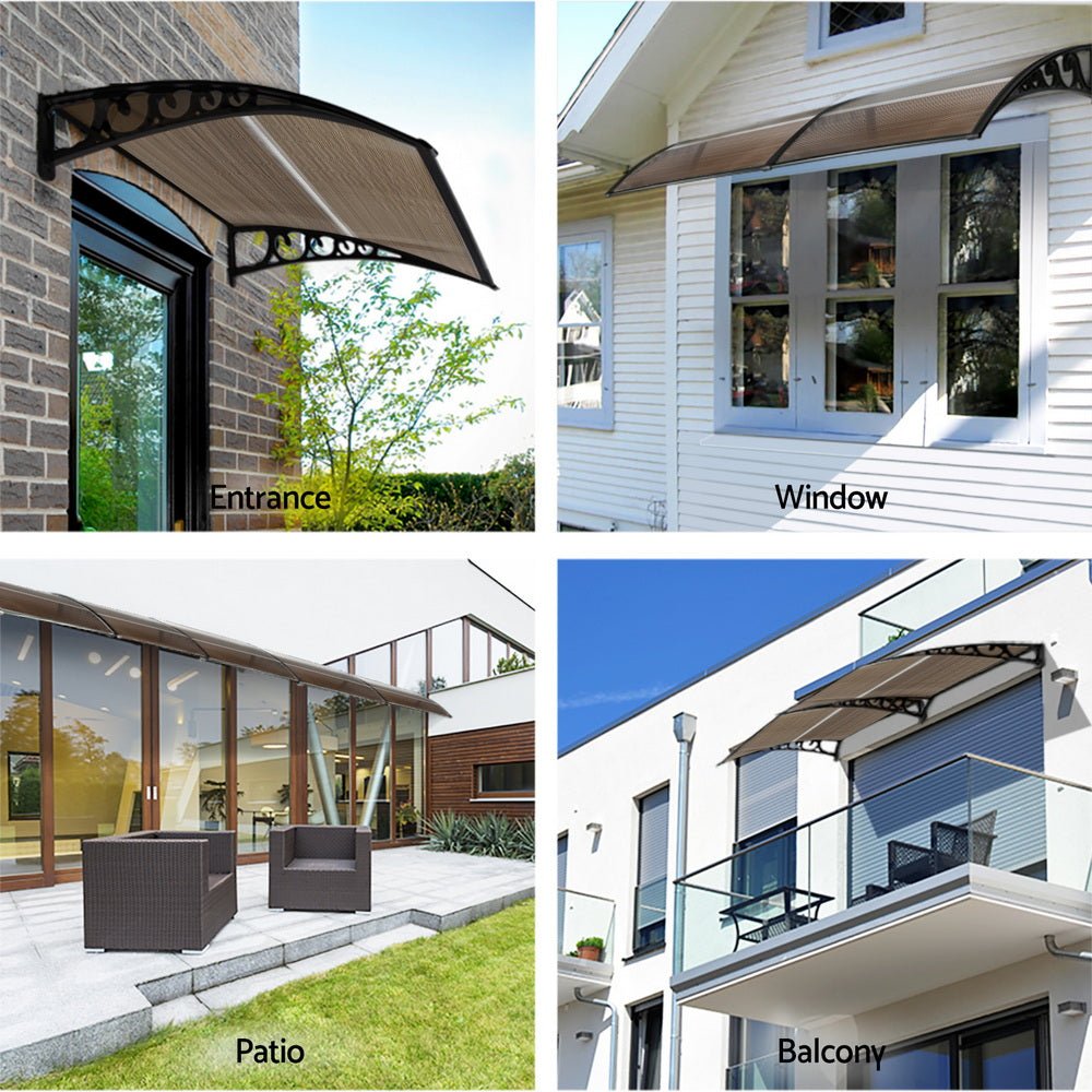 Instahut Window Door Awning 0.8mx1m Brown | Outdoorium