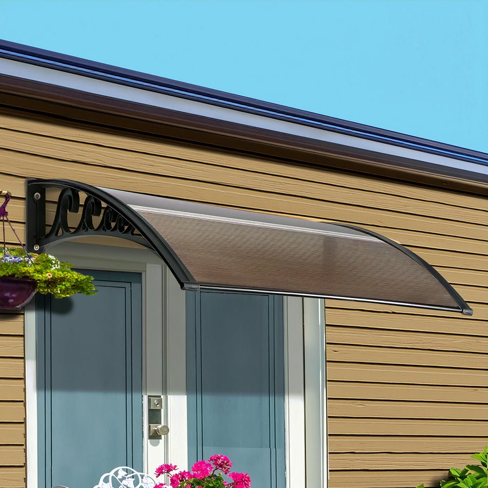 Instahut Window Door Awning 0.8mx1m Brown | Outdoorium