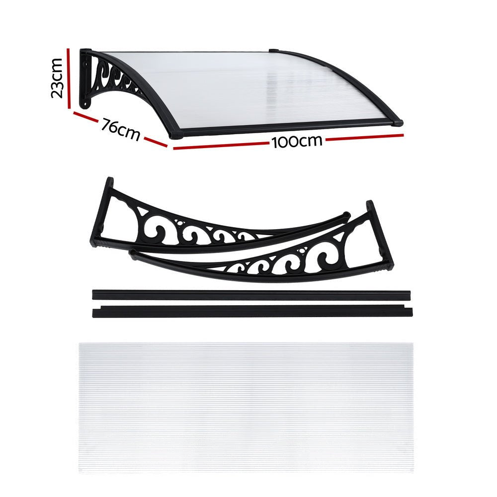 Instahut Window Door Awning 0.8mx1m Transparent | Outdoorium