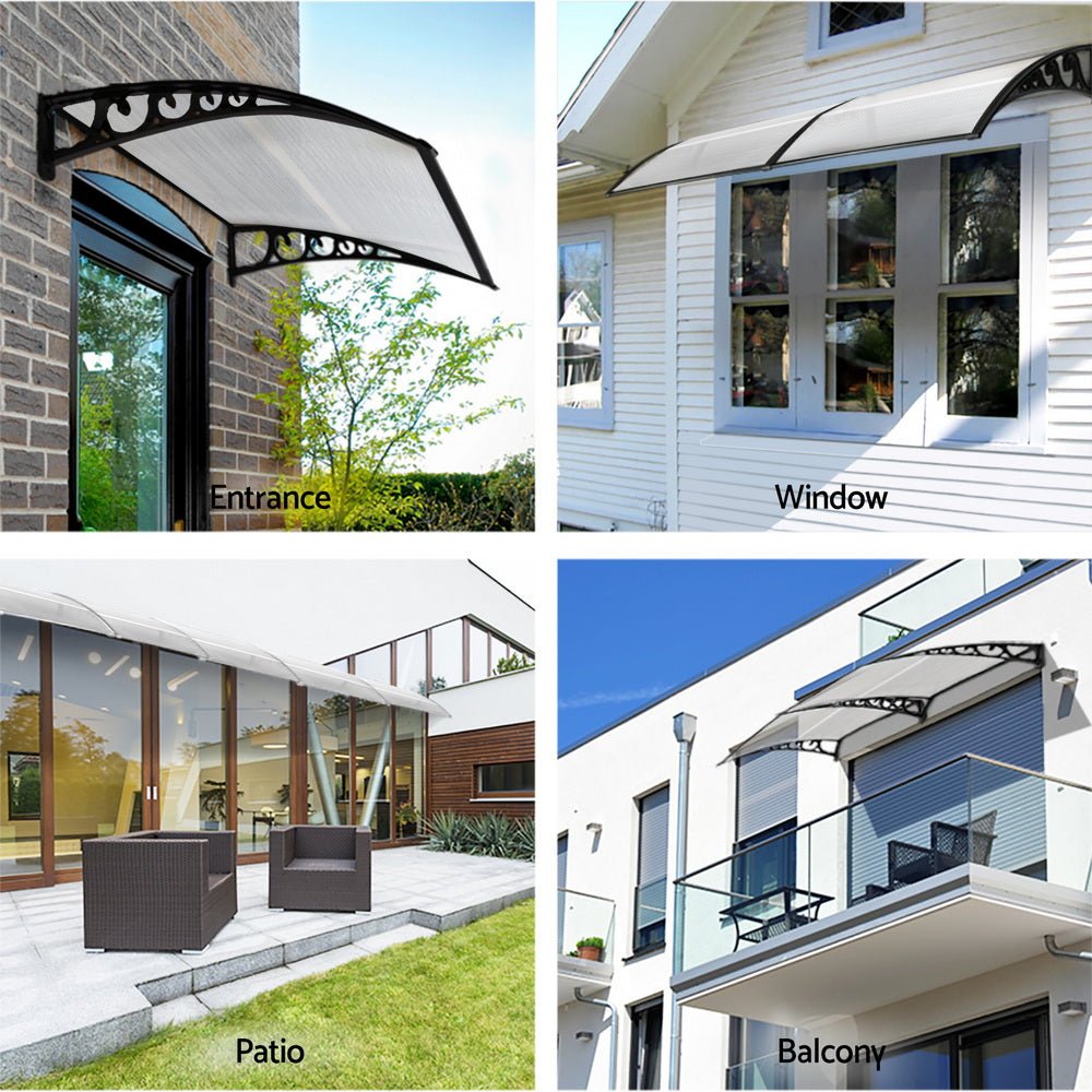 Instahut Window Door Awning 0.8mx1m Transparent | Outdoorium