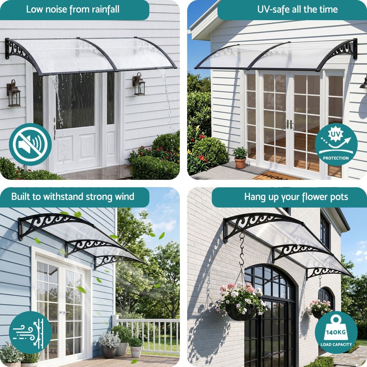 Instahut Window Door Awning 0.8mx2m Transparent | Home & Garden > Shading > Awnings