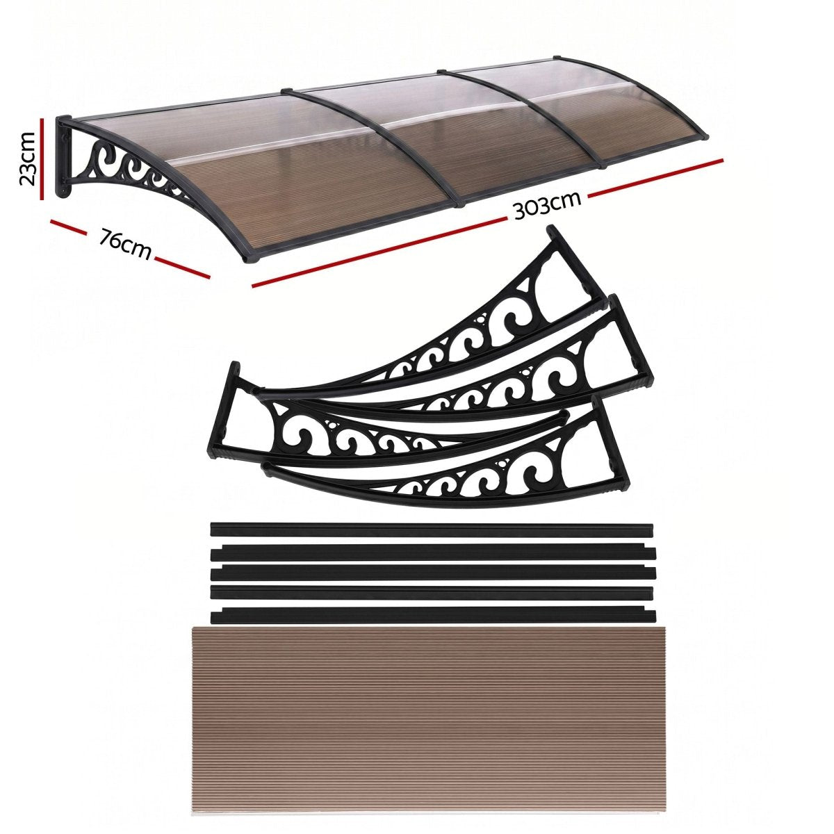 Instahut Window Door Awning 0.8mx3m Brown | Home & Garden > Shading > Awnings