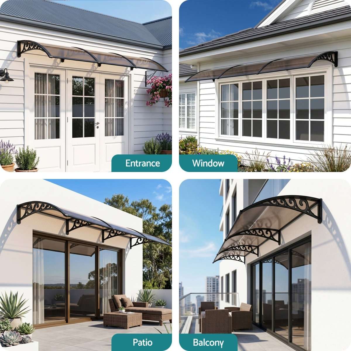 Instahut Window Door Awning 0.8mx3m Brown | Home & Garden > Shading > Awnings
