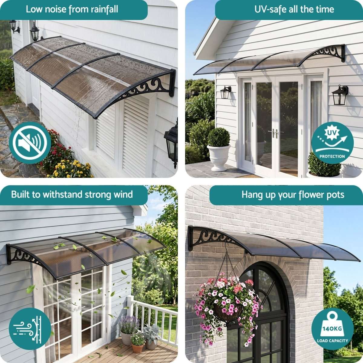 Instahut Window Door Awning 0.8mx3m Brown | Home & Garden > Shading > Awnings