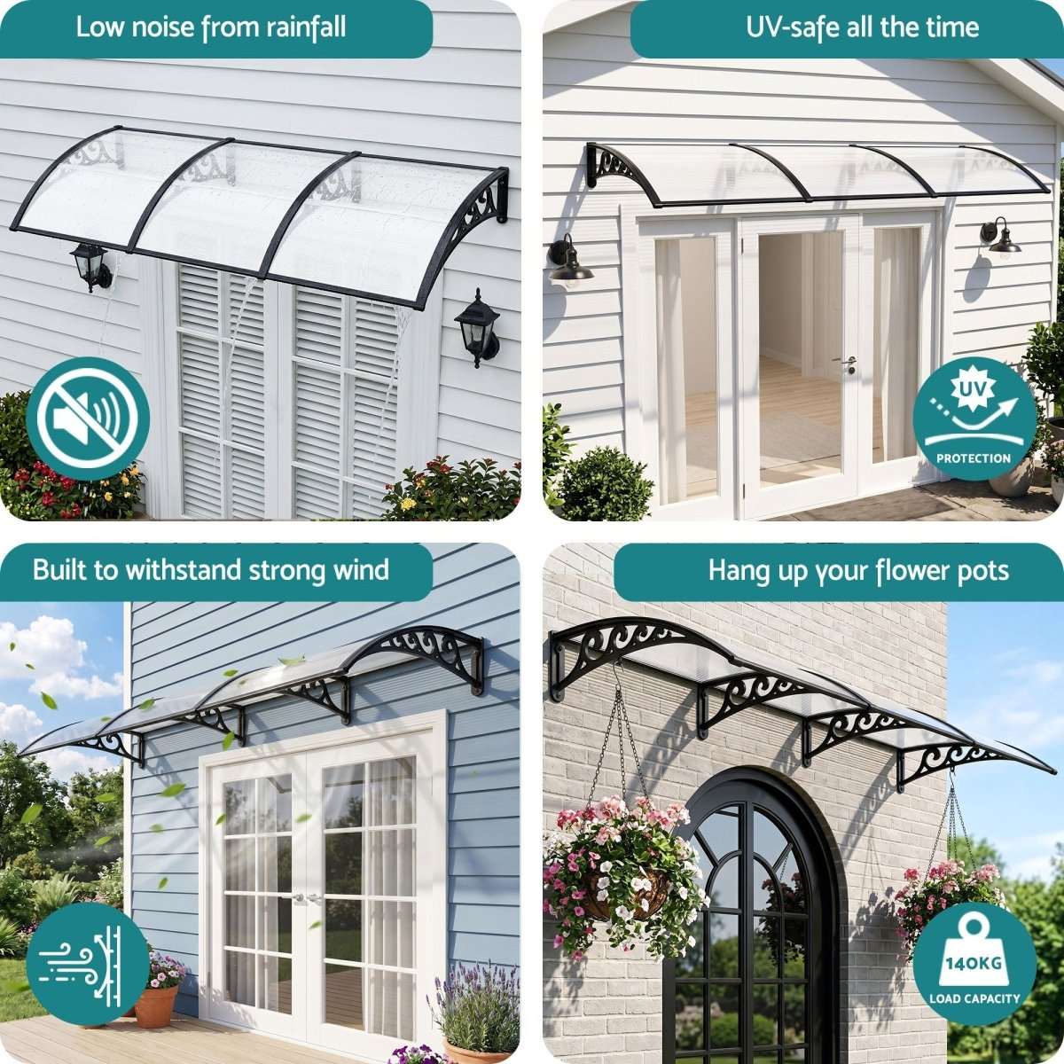 Instahut Window Door Awning 0.8mx3m Transparent | Home & Garden > Shading > Awnings