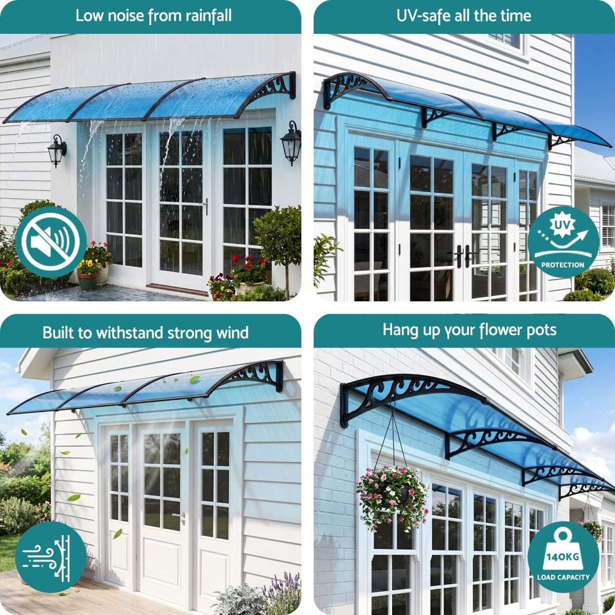 Instahut Window Door Awning 1mx3m Blue | Home & Garden > Shading > Awnings