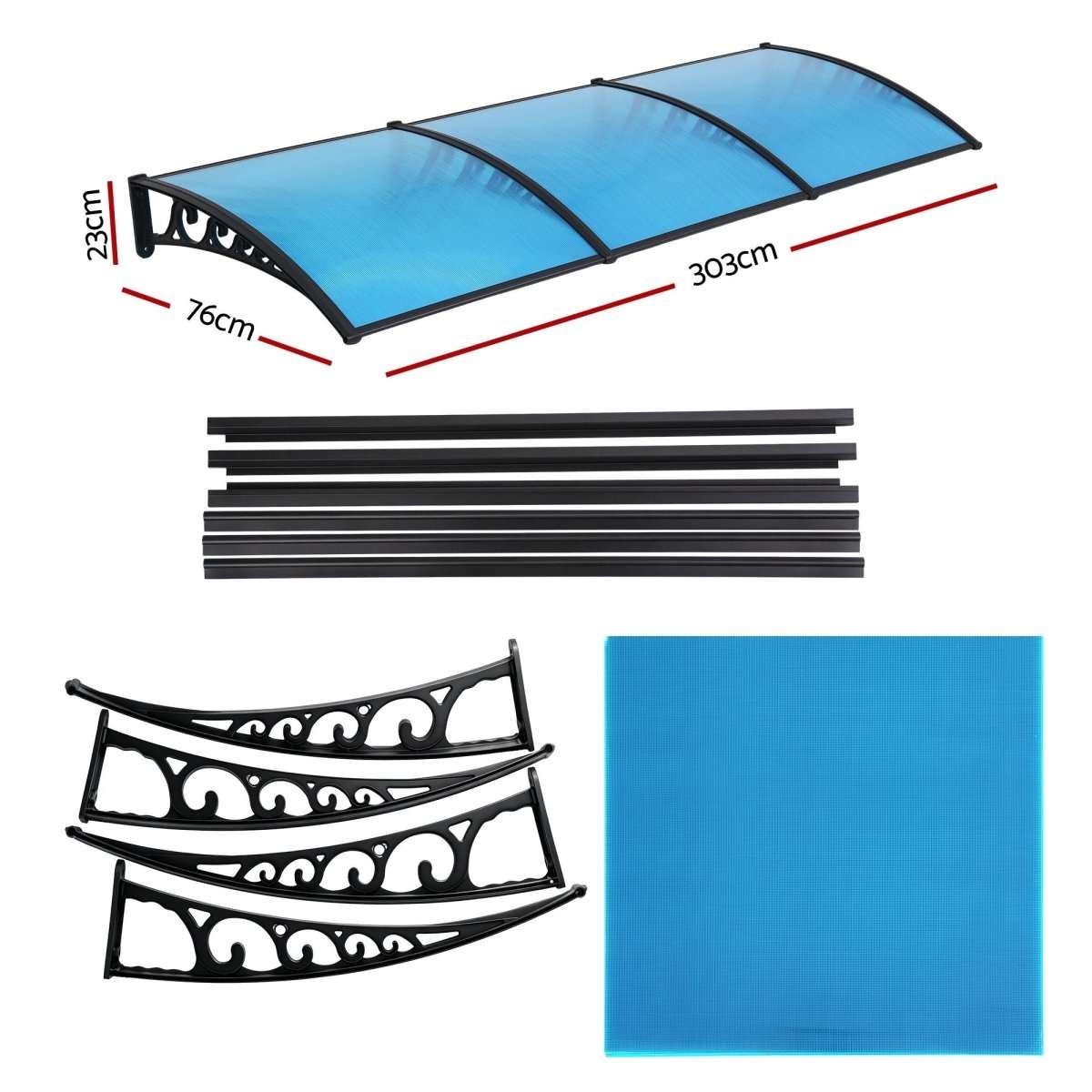 Instahut Window Door Awning 1mx3m Blue | Home & Garden > Shading > Awnings