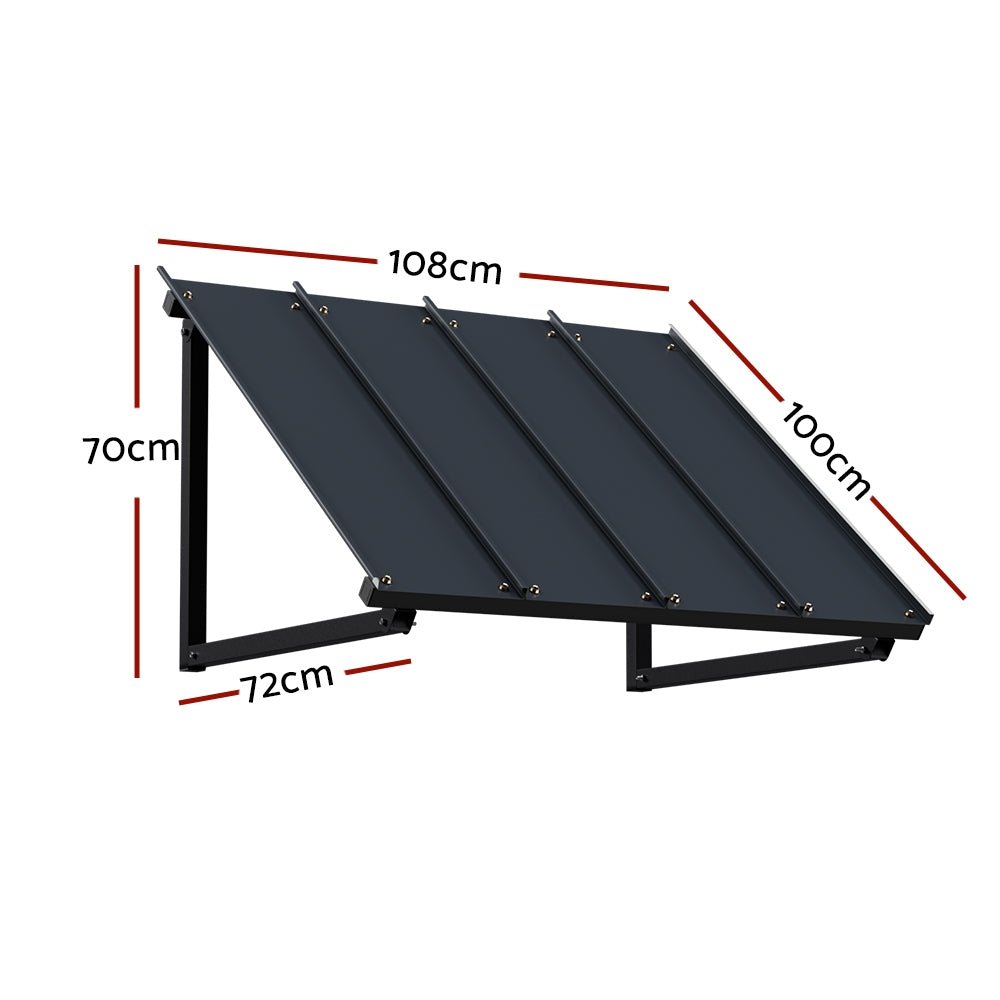 Instahut Window Door Awning Canopy 1mx1.2m Black Metal Frame - Outdoorium