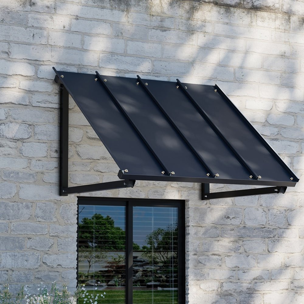 Instahut Window Door Awning Canopy 1mx1.2m Black Metal Frame - Outdoorium