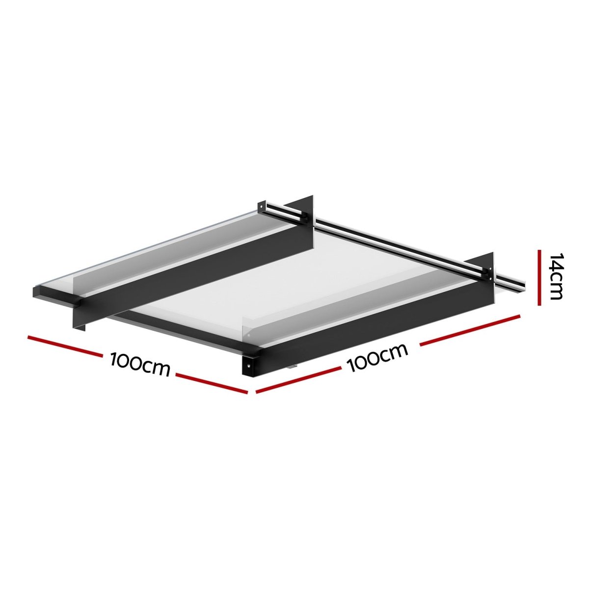 Instahut Window Door Awning Canopy 1mx1m Flat Transparent Sheet Metal Frame - Outdoorium