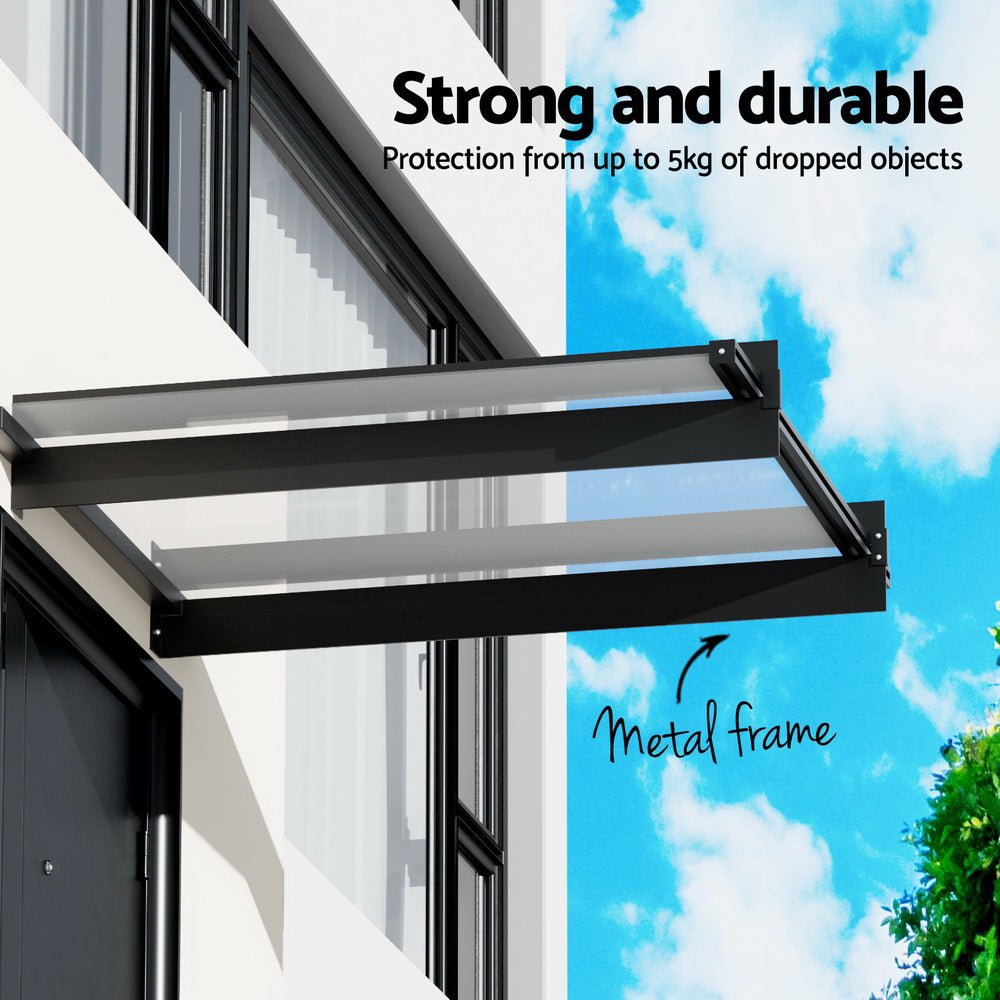 Instahut Window Door Awning Canopy 1mx1m Flat Transparent Sheet Metal Frame - Outdoorium