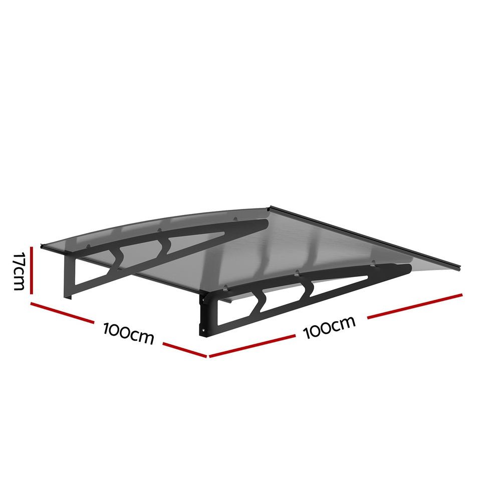 Instahut Window Door Awning Canopy 1mx1m Grey Solid Sheet Metal Frame - Outdoorium