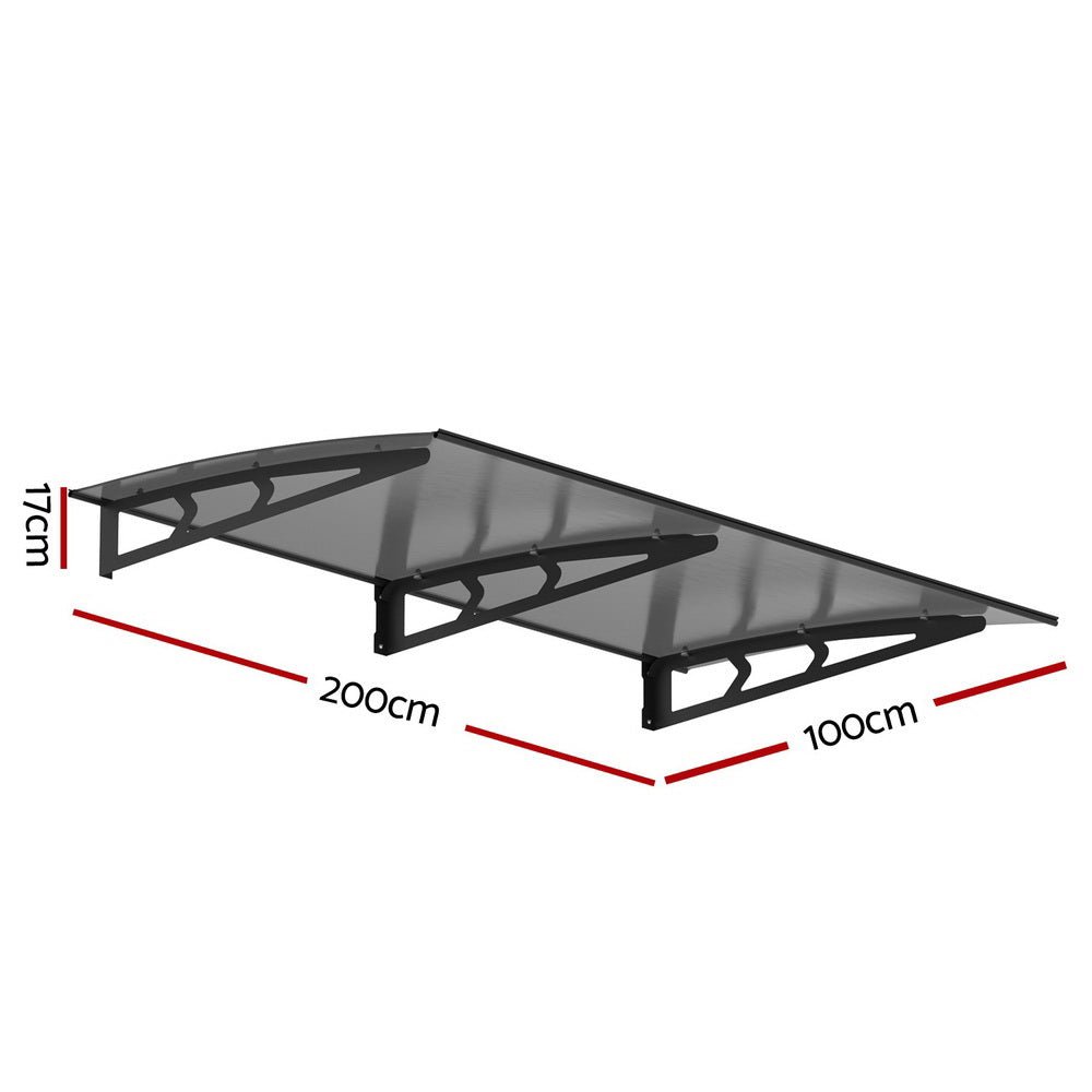 Instahut Window Door Awning Canopy 1mx2m Grey Solid Sheet Metal Frame - Outdoorium