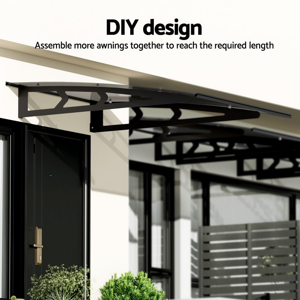 Instahut Window Door Awning Canopy 1mx2m Grey Solid Sheet Metal Frame - Outdoorium