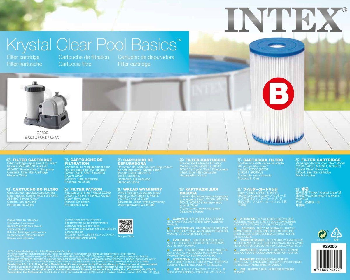 Intex Filter Cartridge replacement Size B INTEX FILTER PUMP 29005 | Outdoorium