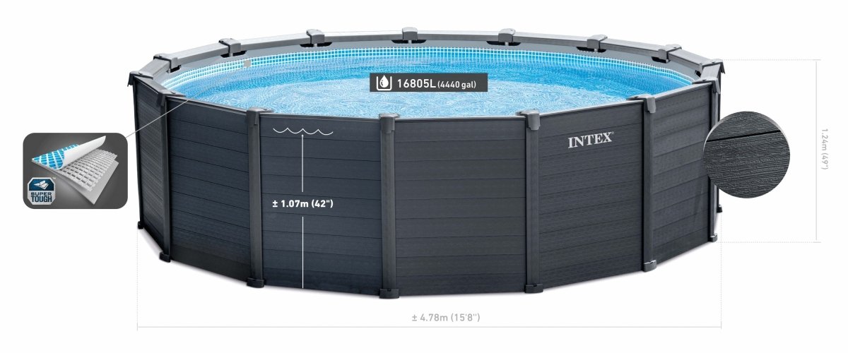 Intex Intex Graphite Grey Panel Pool 4.78 x 1.24M 26384 | Outdoorium