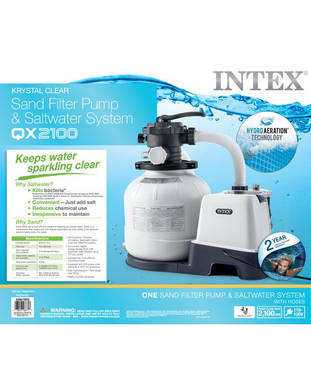 Intex Krystal Clear Sand Filter Pump and Saltwater Pool Chlorine System - 26676 | Outdoorium