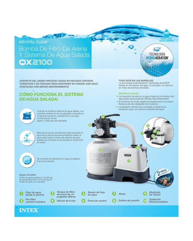 Intex Krystal Clear Sand Filter Pump and Saltwater Pool Chlorine System - 26676 | Outdoorium