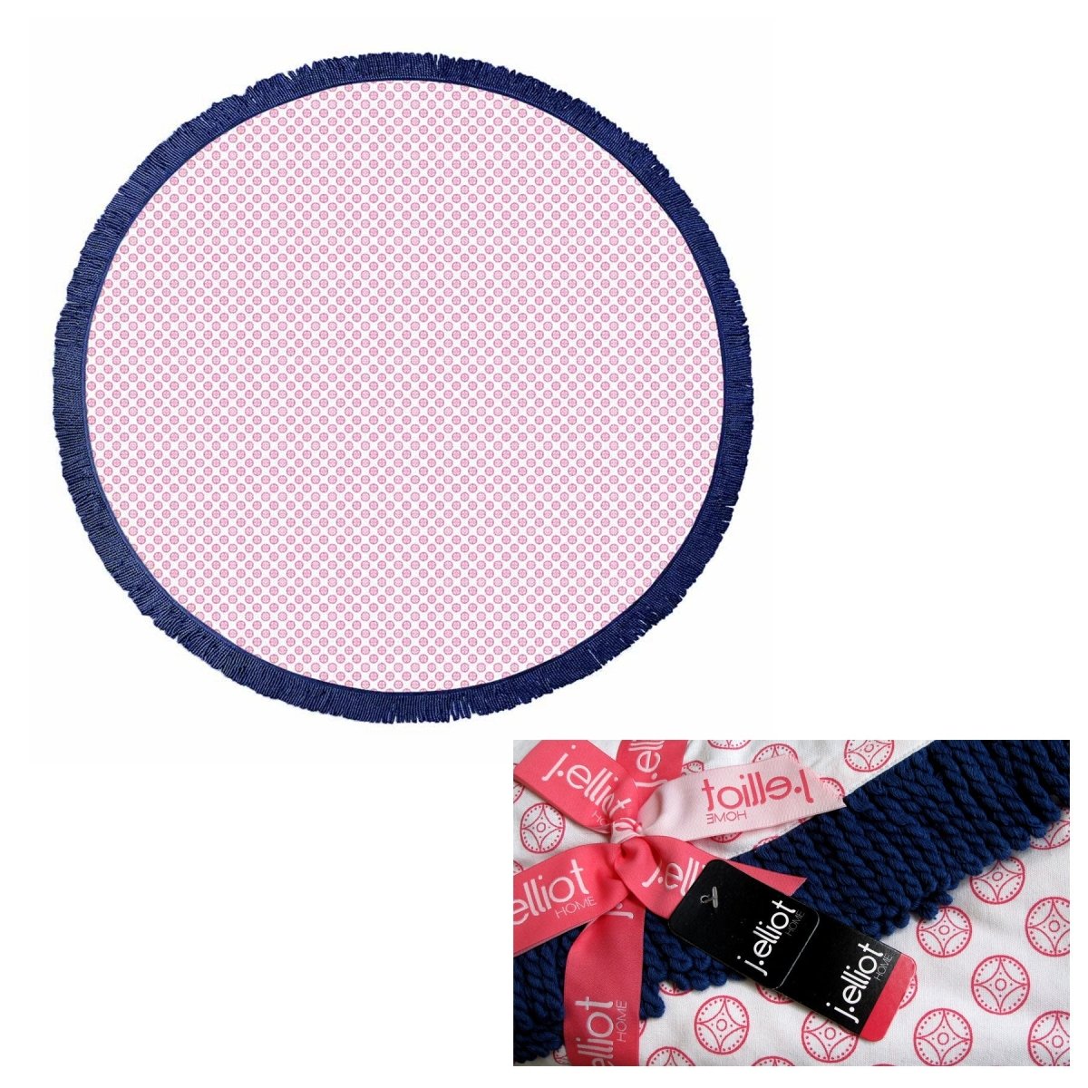 J.Elliot Home Koel Round Cotton Turkish Towel Pink/ Navy - Outdoorium