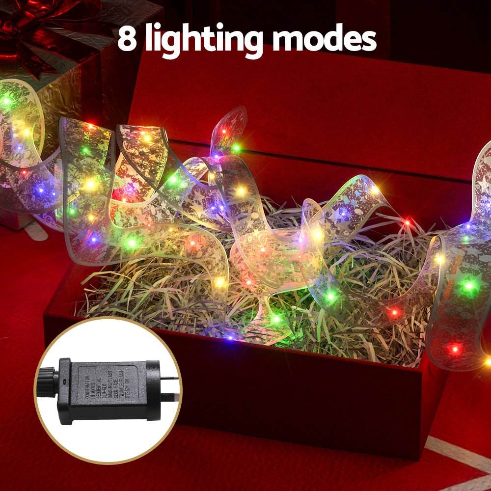 20M Christmas Lights Ribbon Fairy Light 200 LED Colored Jingle Jollys - Outdoorium