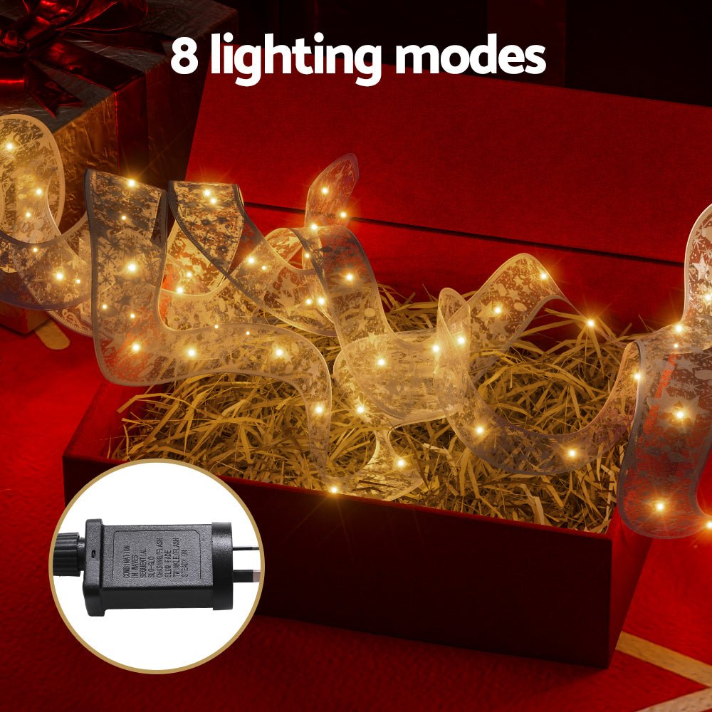 Jingle Jollys 20M Christmas Lights Fairy Ribbon Light 200 LED Xmas Decor Warm - Outdoorium