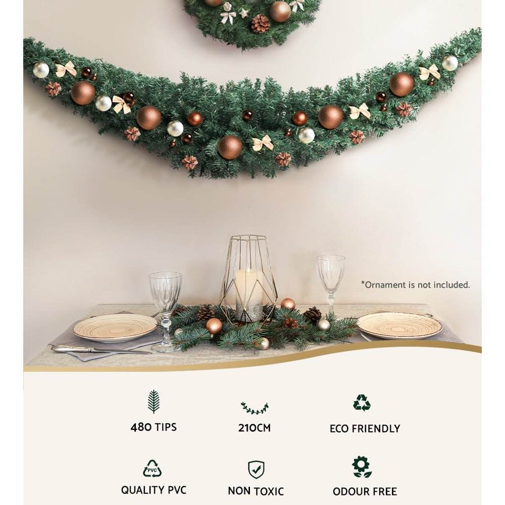 Jingle Jollys 2.1m Christmas Garland Xmas Decorations Green Wedding Party | Outdoorium