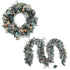 Jingle Jollys 2.7m Christmas Garland with Wreath Set LED Lights Snowy Xmas Decor - Outdoorium