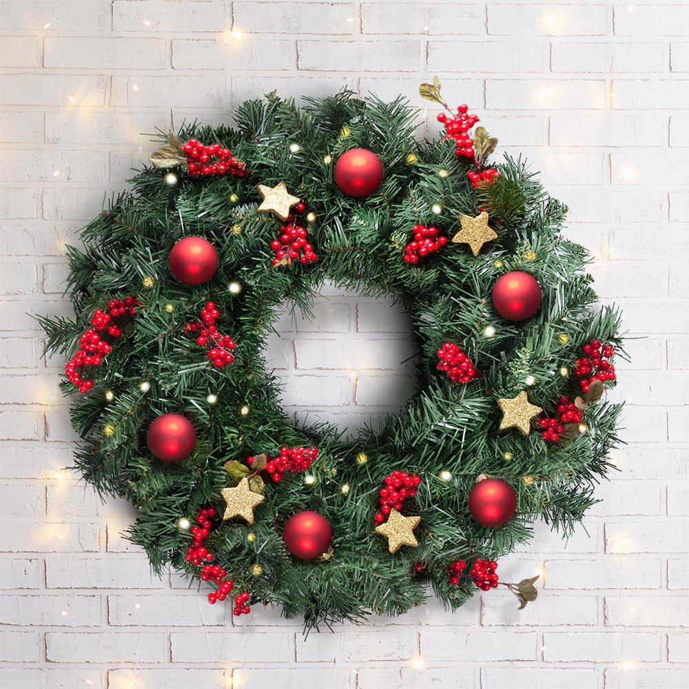 Jingle Jollys 60cm Christmas Wreath Garland Xmas Decorations Wedding Party - Outdoorium