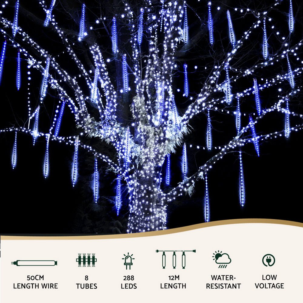 Jingle Jollys 7M Christmas Lights Shower Light 288 LED Icicle Falling Metor - Outdoorium