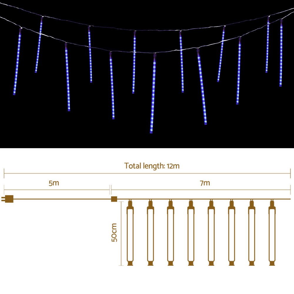 Jingle Jollys 7M Christmas Lights Shower Light 288 LED Icicle Falling Metor - Outdoorium