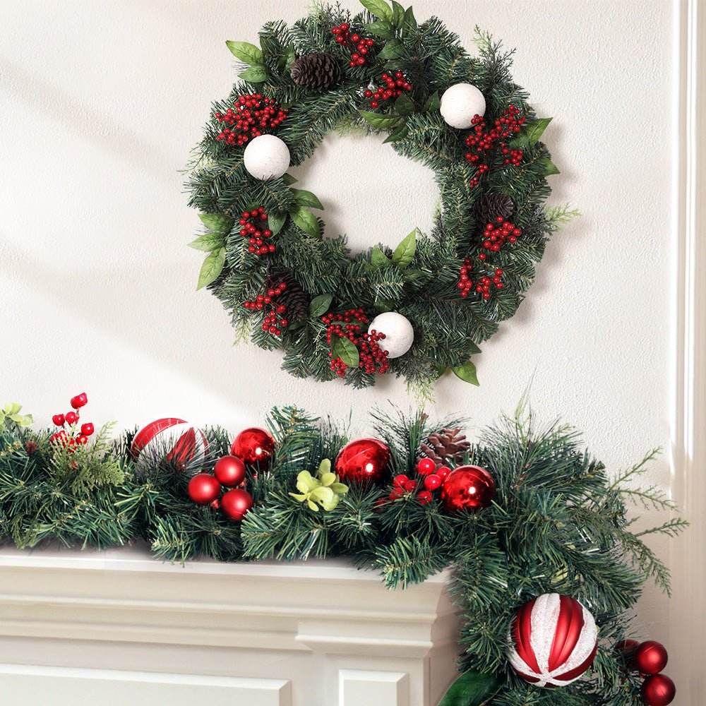 Jingle Jollys Christmas Garland with Wreath Set Ornaments Xmas Tree Decor | Outdoorium