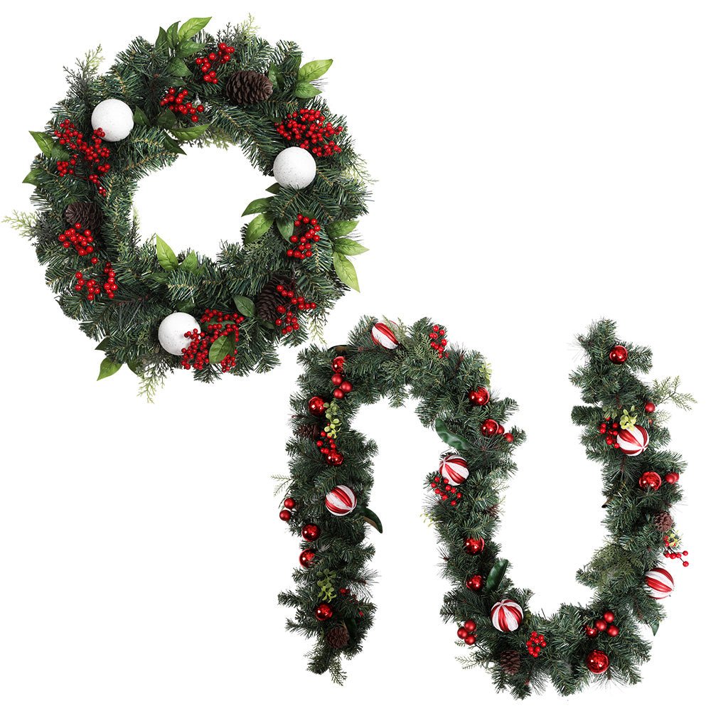 Jingle Jollys Christmas Garland with Wreath Set Ornaments Xmas Tree Decor - Outdoorium