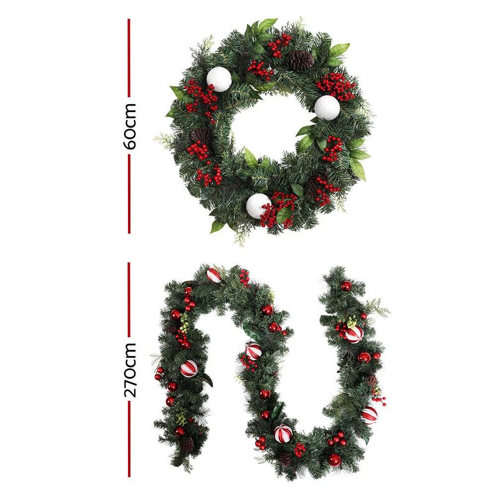 Jingle Jollys Christmas Garland with Wreath Set Ornaments Xmas Tree Decor | Outdoorium
