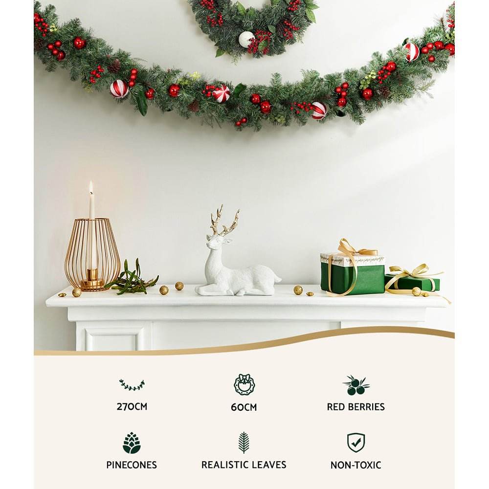 Jingle Jollys Christmas Garland with Wreath Set Ornaments Xmas Tree Decor | Outdoorium
