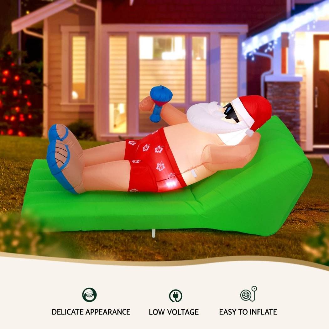 Jingle Jollys Christmas Inflatable Santa Bench 1.8M LED Illuminated Decorations | Outdoorium