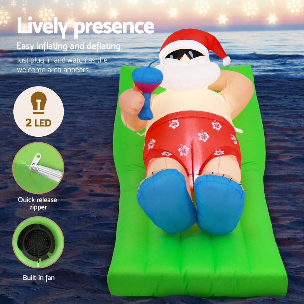 Jingle Jollys Christmas Inflatable Santa Bench 1.8M LED Illuminated Decorations | Outdoorium