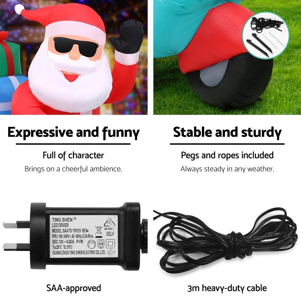 Jingle Jollys Christmas Inflatable Santa Motorbike LED Illuminated Decorations | Outdoorium