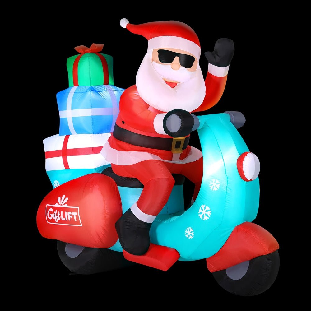 Jingle Jollys Christmas Inflatable Santa Motorbike LED Illuminated Decorations - Outdoorium