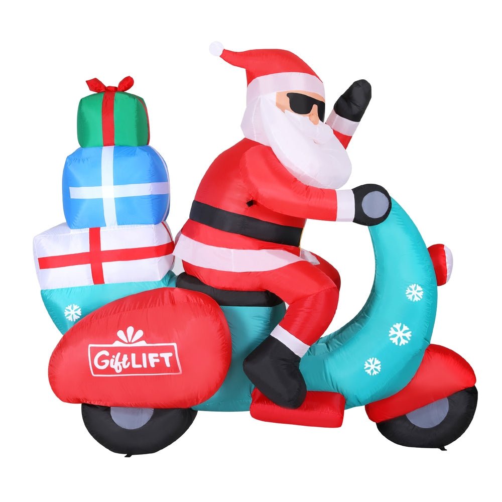 Jingle Jollys Christmas Inflatable Santa Motorbike LED Illuminated Decorations - Outdoorium