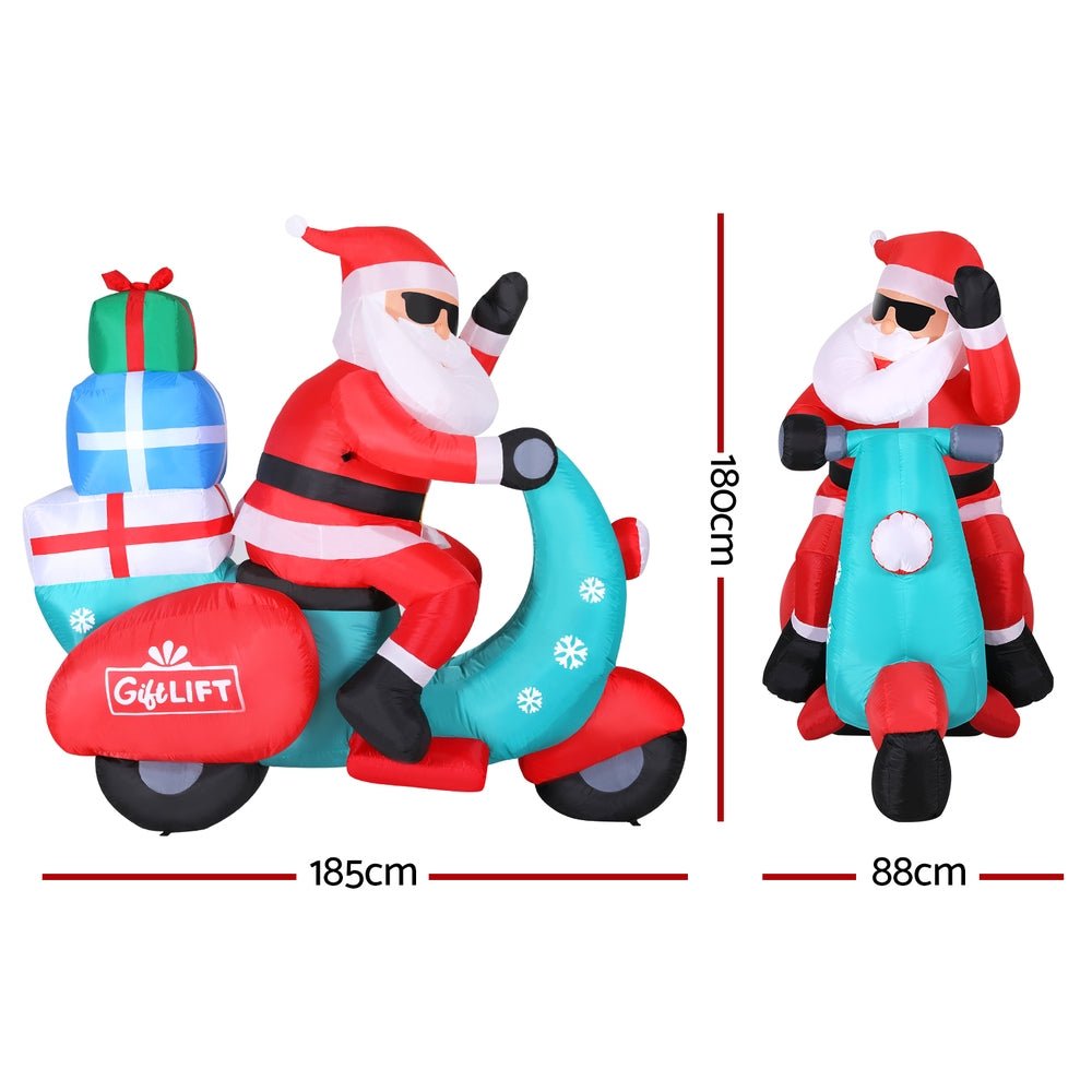 Jingle Jollys Christmas Inflatable Santa Motorbike LED Illuminated Decorations - Outdoorium