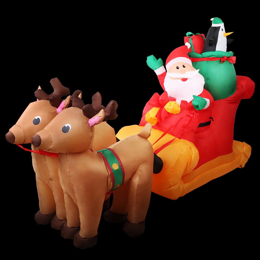 Jingle Jollys Christmas Inflatable Santa Sleigh 2.2M Illuminated Decorations - Outdoorium